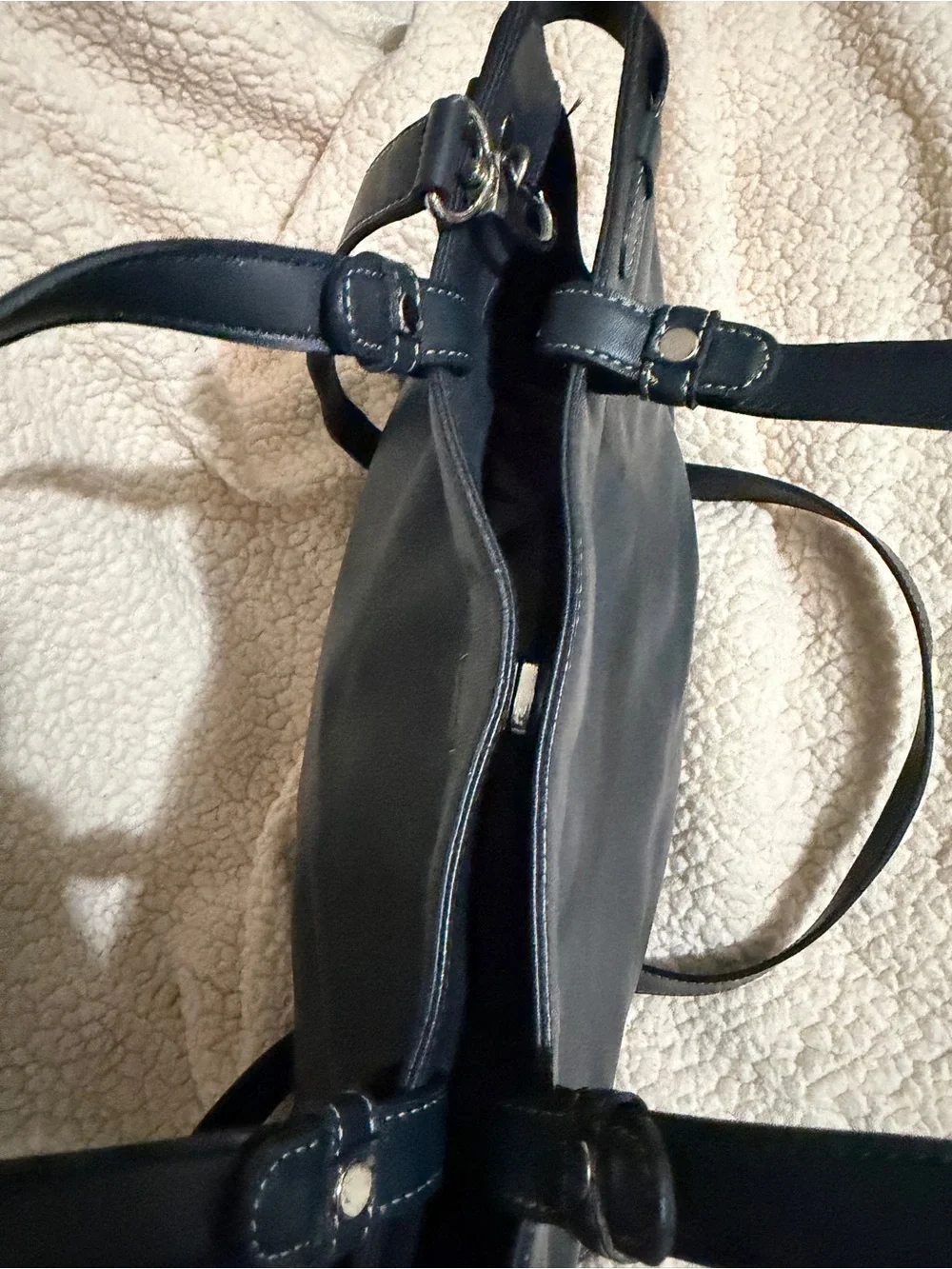 Anne Klein Navy Leather Messenger Crossbody Bag